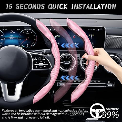 Vista 54 de WOCOCN 2 fundas para volante de automóvil, protector antideslizante de fibra de carbono para hombres y mujeres, múltiples opciones de color, Beige