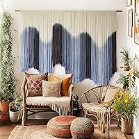 IOWER Large Blue Dip Dyed Macrame Wall Hanging - Handmade Boho Fiber Art Tapestry 57x39 Inch Wall Decor for Living Room Bedroom