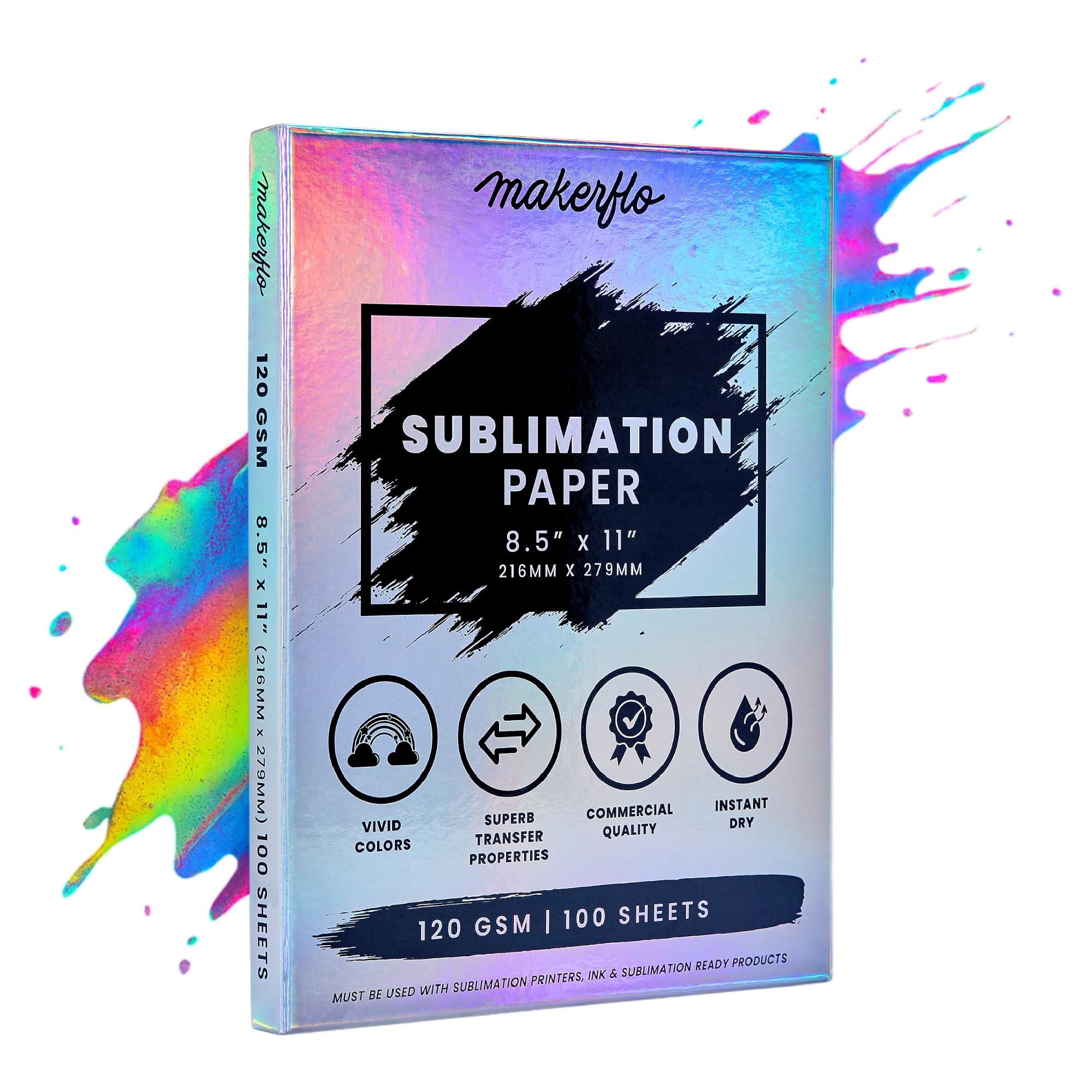 Makerflo Papel de sublimación, 100 hojas de 8.5 x 11 pulgadas, sublimación de transferencia de calor para vasos, camisetas, fundas de teléfono, tazas, calcomanías imprimibles, regalos de Navidad,