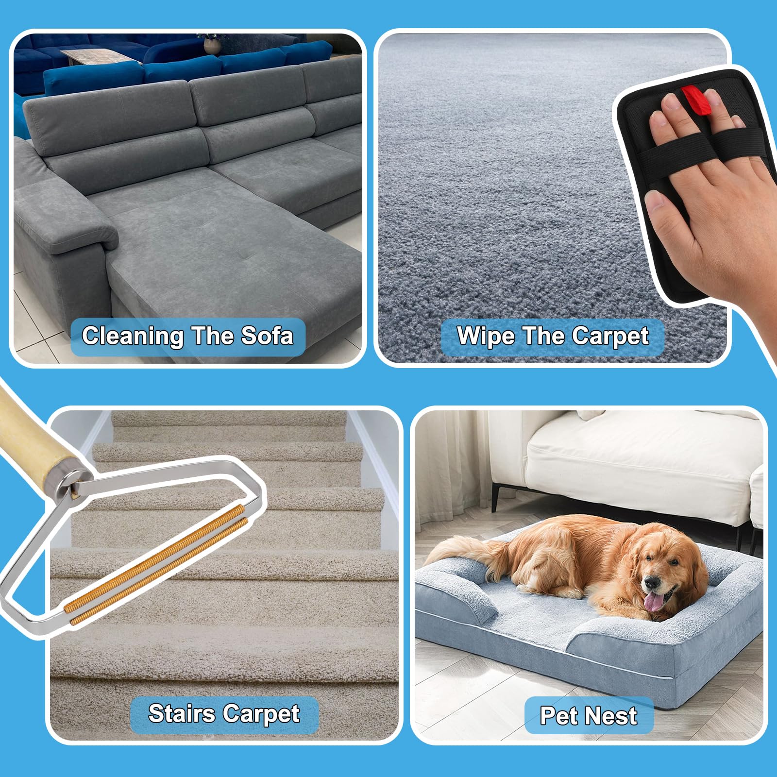 3 in 1 Carpet Rake for Pet Hair Removal, Reusable Pet Hair Remover Broom, 60'' Adjustable Long Handle Dog and Cat Hair Remover Tool Set of 3, Lint Remover Scraper for Carpets, Rugs, Mats, Couch, Car - image 4