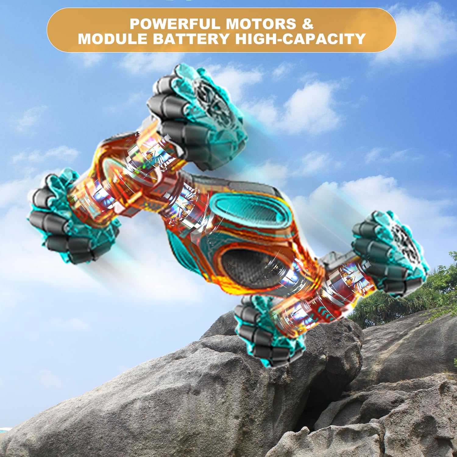 RC Cars, 1:12 Gesture Sensing Stunt Car Toys for Boys Girls 6-12 Year Old, 4WD Hand Remote Control Toy 360° Rotate Transform Off-Road Drift with Lights Sound, Birthday Xmas Gifts for Kids - Image 4