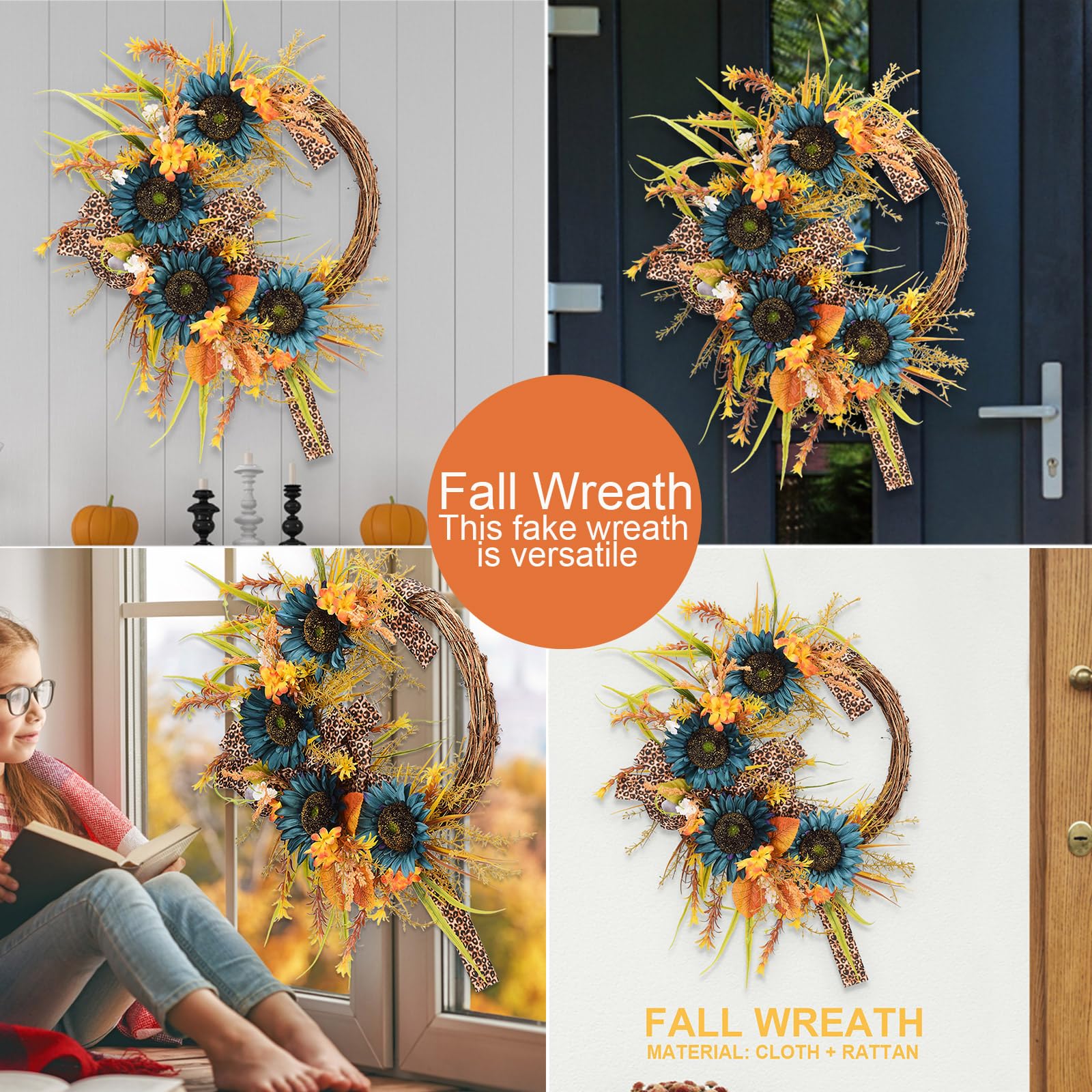 Guirlande Porte Automne Artificielle Couronne Thanksgiving - Citrouilles & Feuilles D'Érable