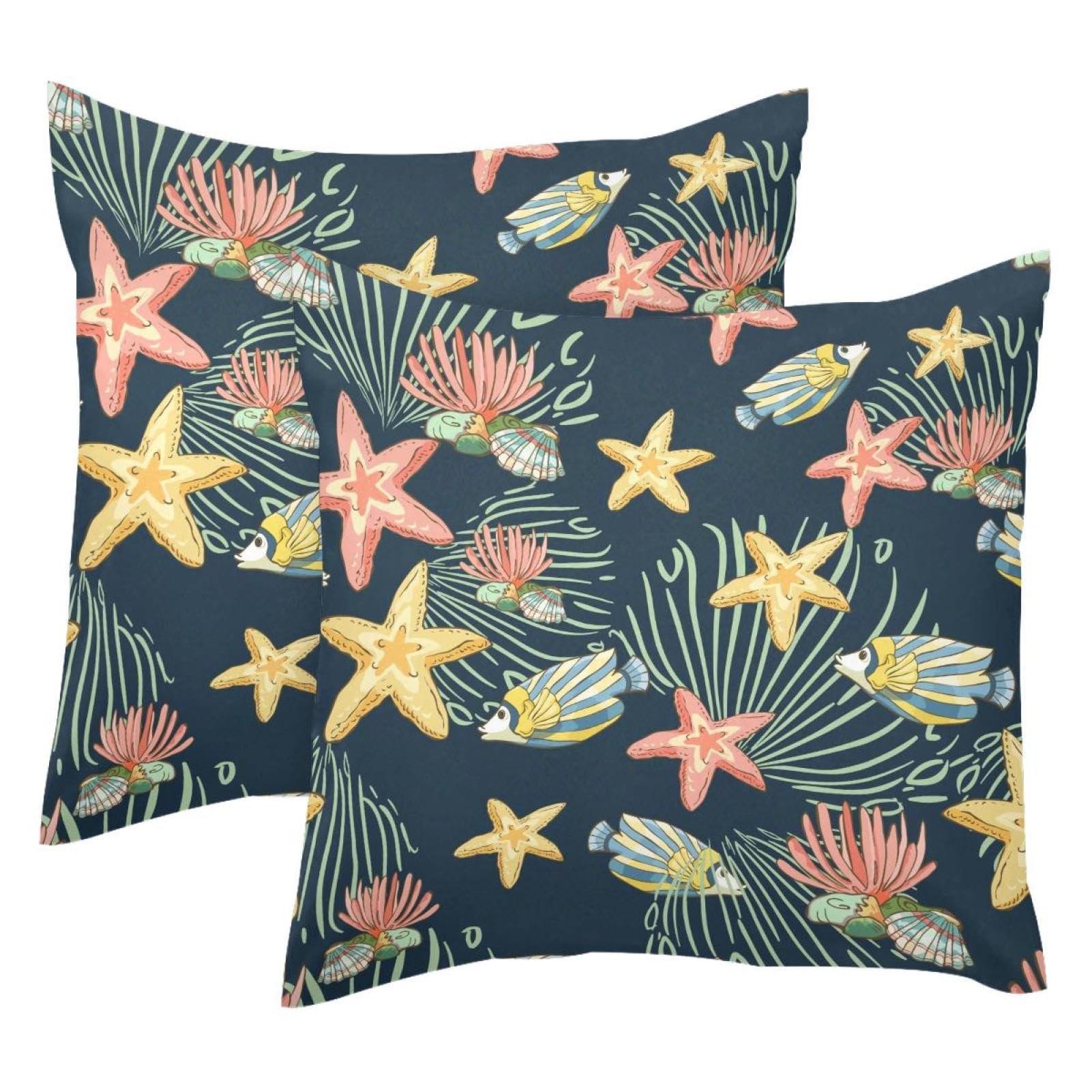 Housse de coussin velours 50x50 cm motif poisson lot de 2
