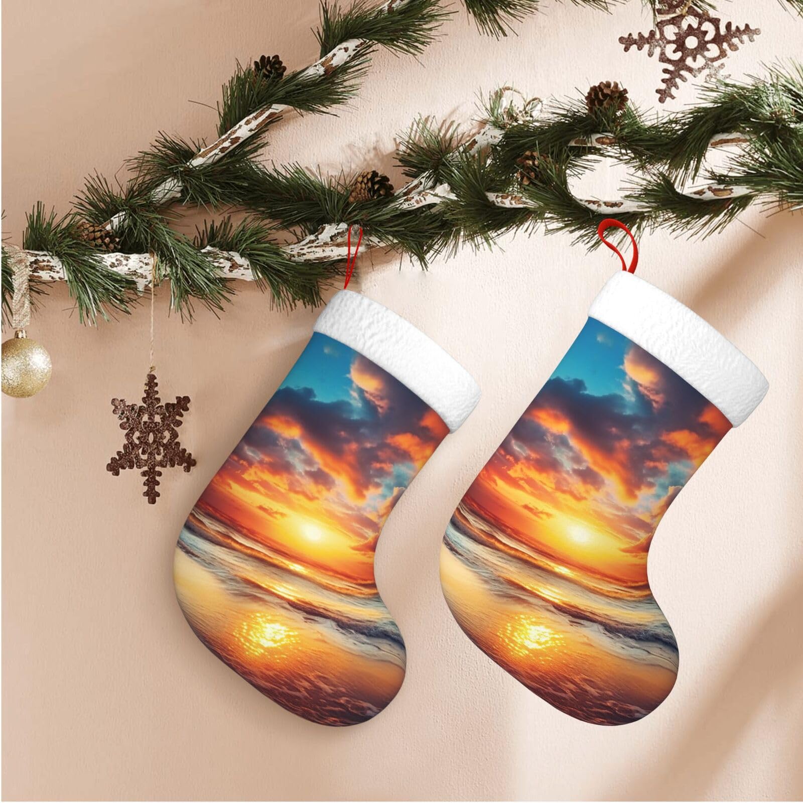 Cloudy Sunset Sky Christmas Stockings Velvet Xmas Fireplace Hanging Stocking with Plush Cuff Rustic Christmas Santa Stockings for Home Christmas Decorations Party Favor Supplies