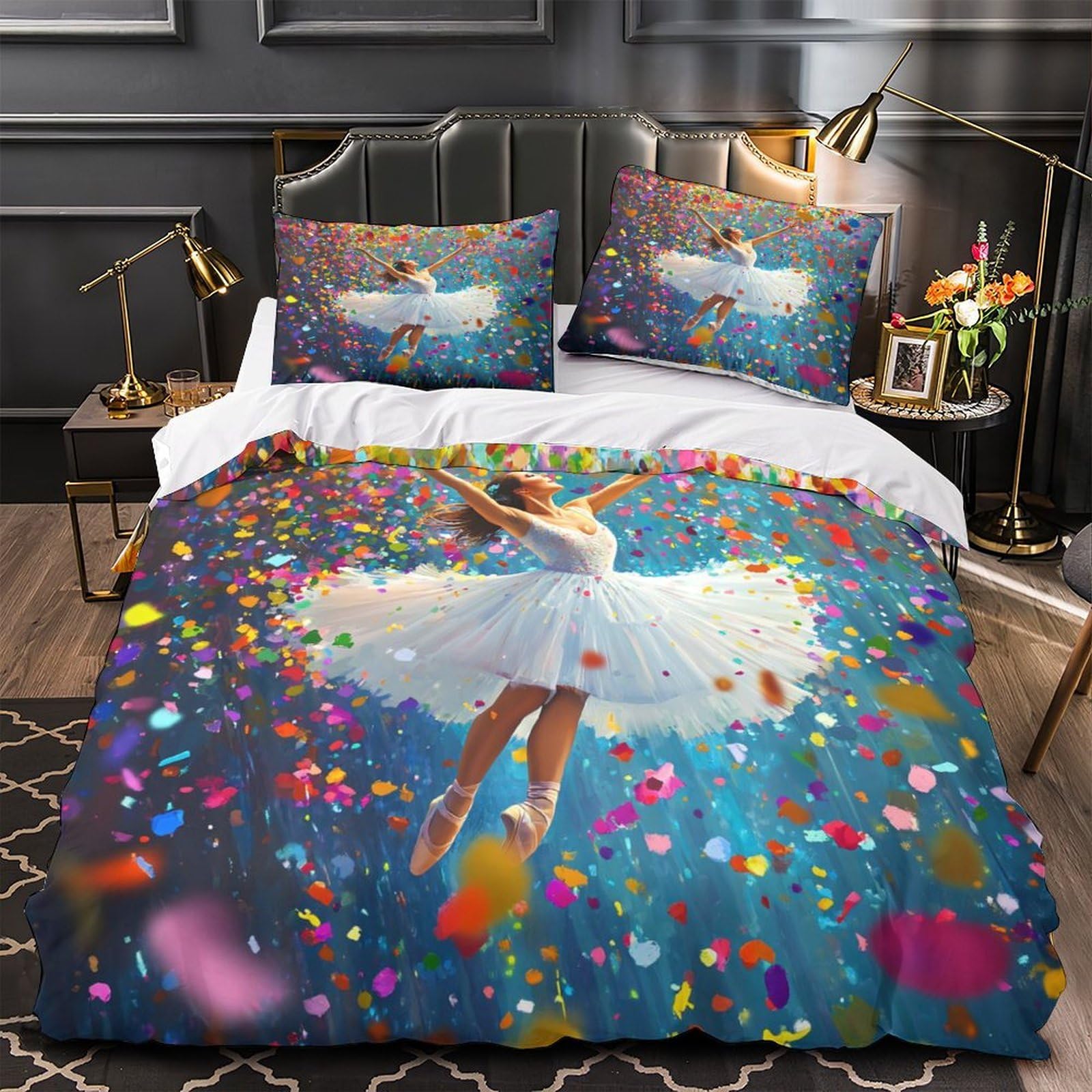 Parure de lit ballerine 200x200 avec housse de couette microfibre pour fille