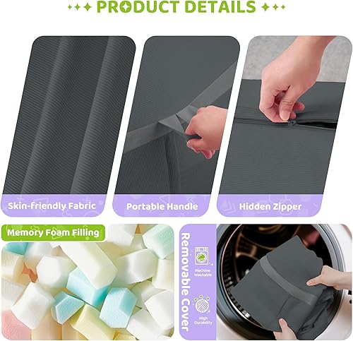 Miniatura 233 de HABUTWAY Puf gigante de 2 pies para adultos, con relleno de espuma viscoelástica, puf grande con funda de terciopelo holandés extraíble para sala de