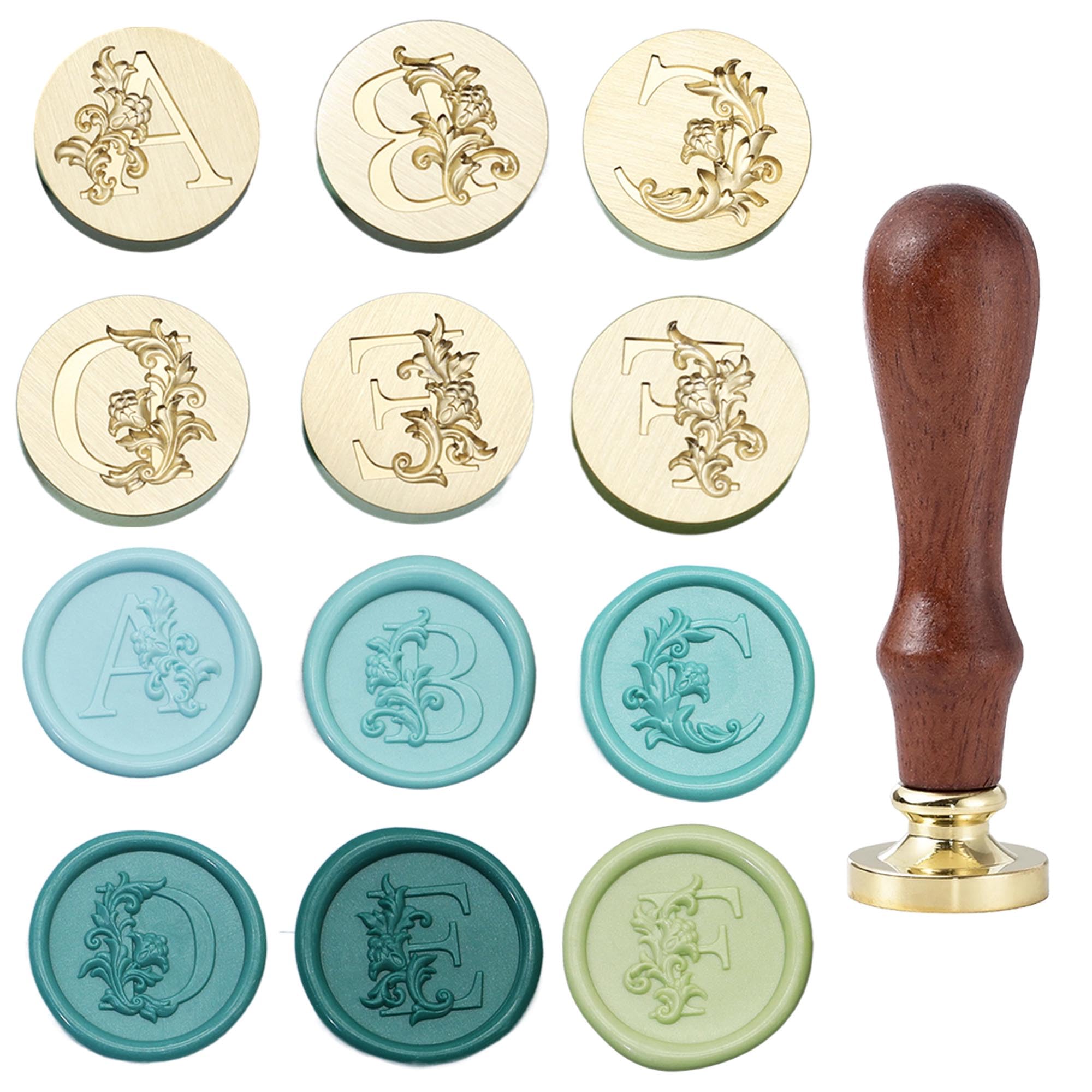 Letter Wax Seal Stamp - Rococo Style Alphabet A-Z Sealing Wax Stamps, Late Baroque Initial Stamp Header, 0.98 Inch/25mm Brass Seal for Envelopes,Invitations or Parties (Letter A-F Set)