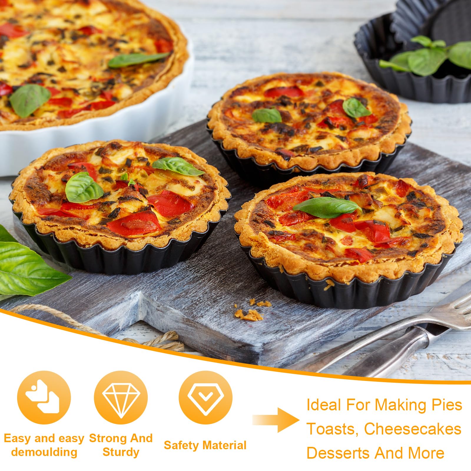 6 Mini-Tartepfannen Mit Abnehmbarem Boden – 12,7 Cm, Karbonstahl, Antihaftbeschichtet, Für Quiche & Desserts