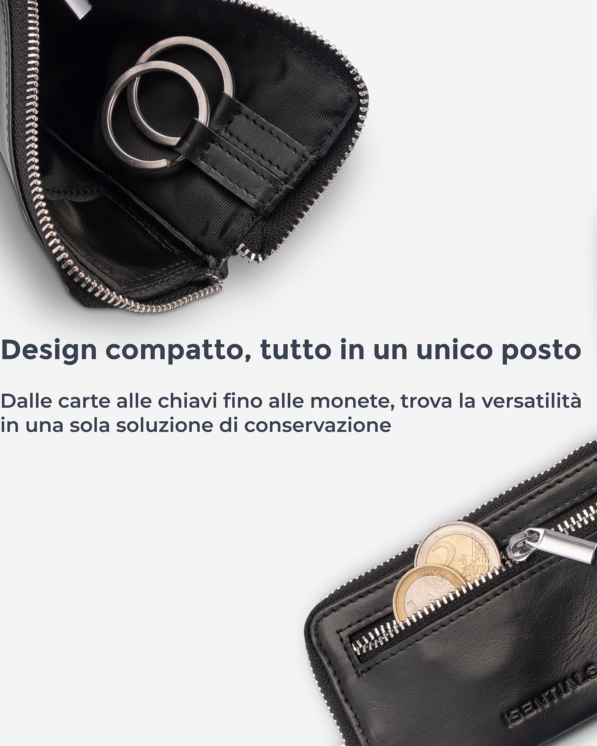 ISENTIALS AirTag* Portachiavi, portachiavi in pelle premium con porto AirTag visibile e invisibile, organizzatore chiavi con spazio per 12 chiavi e chiave auto - (Nero)