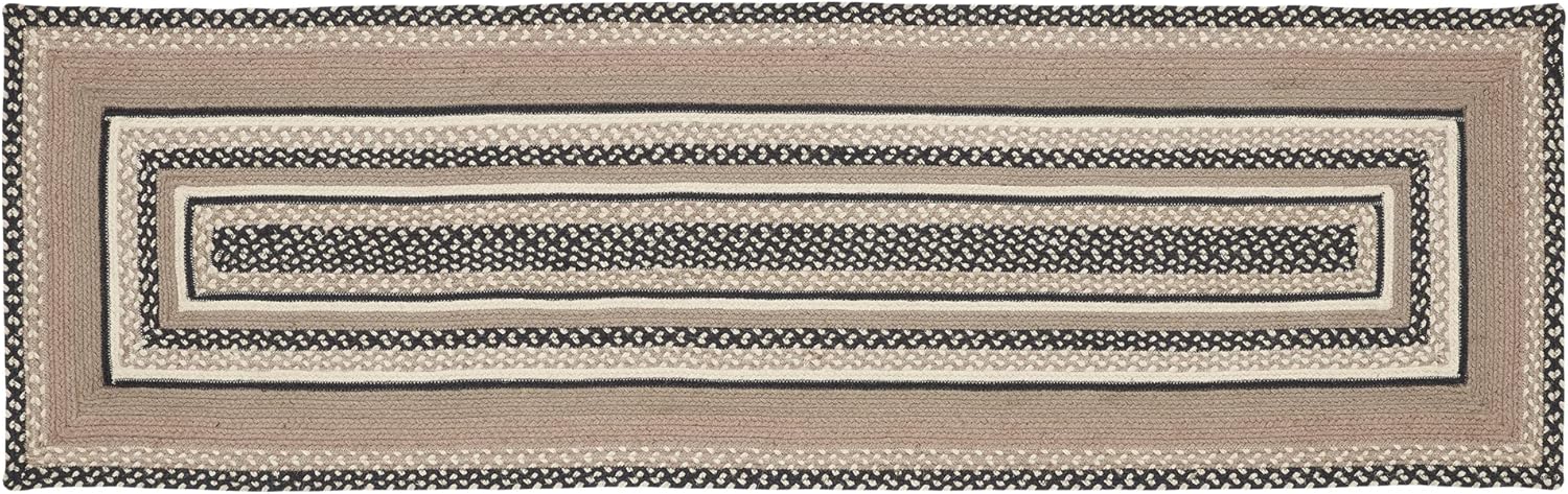 VHC Brands Sawyer Mill Charcoal Jute Half Circle Striped Accent Rug Farmhouse, Entryway Kitchen Doormat Non Slip Pad 16.5x33- Multicolored (White, Black, & Grey/Taupe)