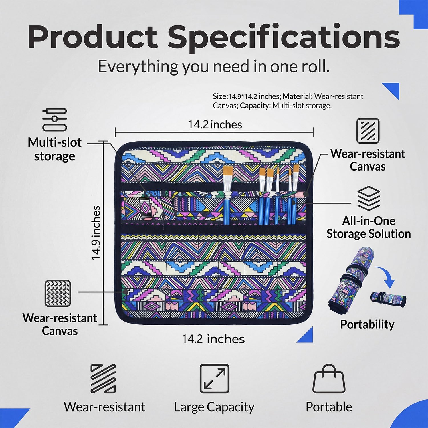 2 Pack Art Paint Brush Holder, Deluxe Bohemian Style Storage Organizer Roll-Up Case Bag with 20 Slot Pockets, Protects Artist Acrylic Oil Watercolor Paintbrushes(Bohemian)