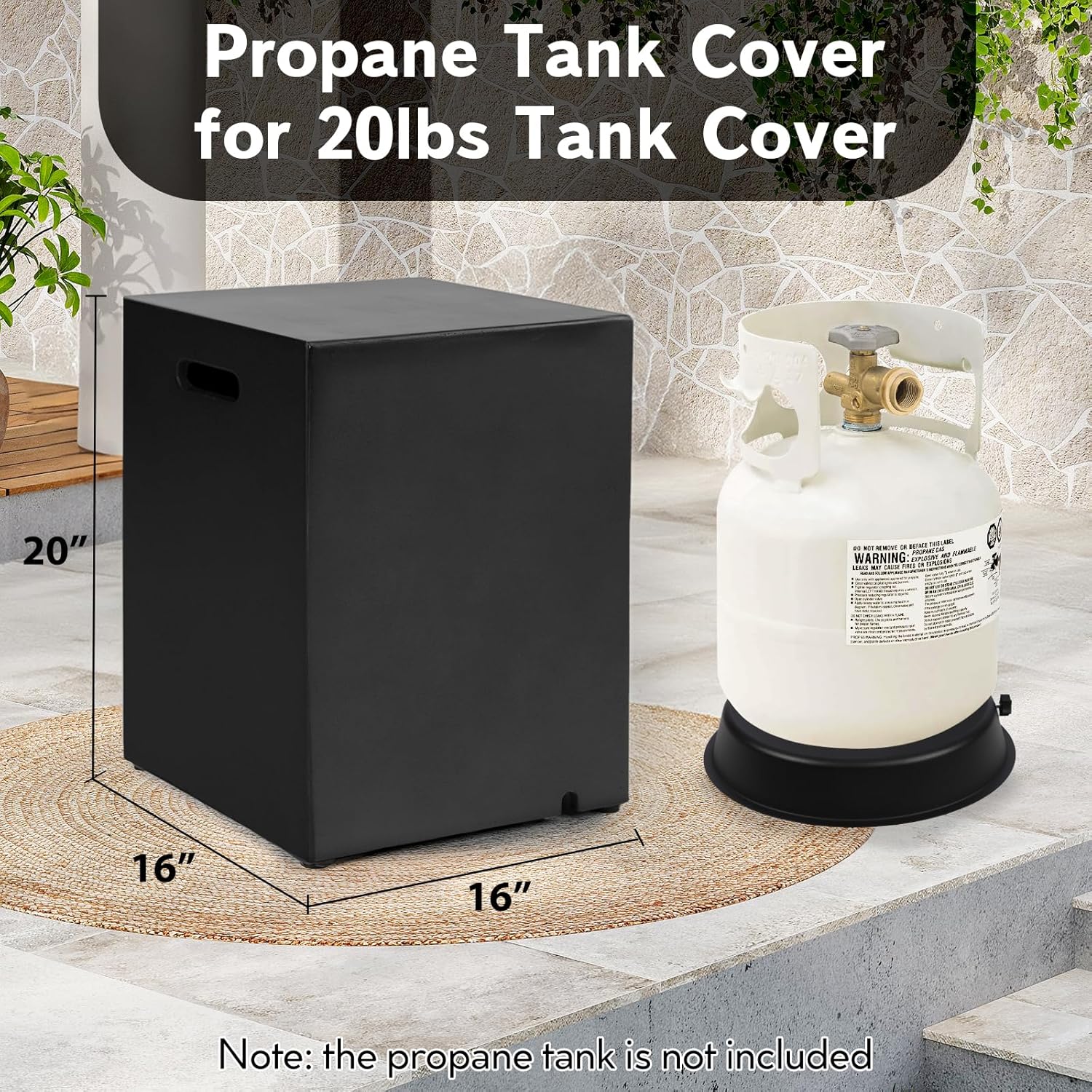 Propane Tank Cover Table, Modern Outdoor Gas Tank Covers, φ16 X 20inch Concrete Tank Storage Box Hideaway Table for Propane Gas Fire Pit and Rectangular Tank Holder with Handles (Black)