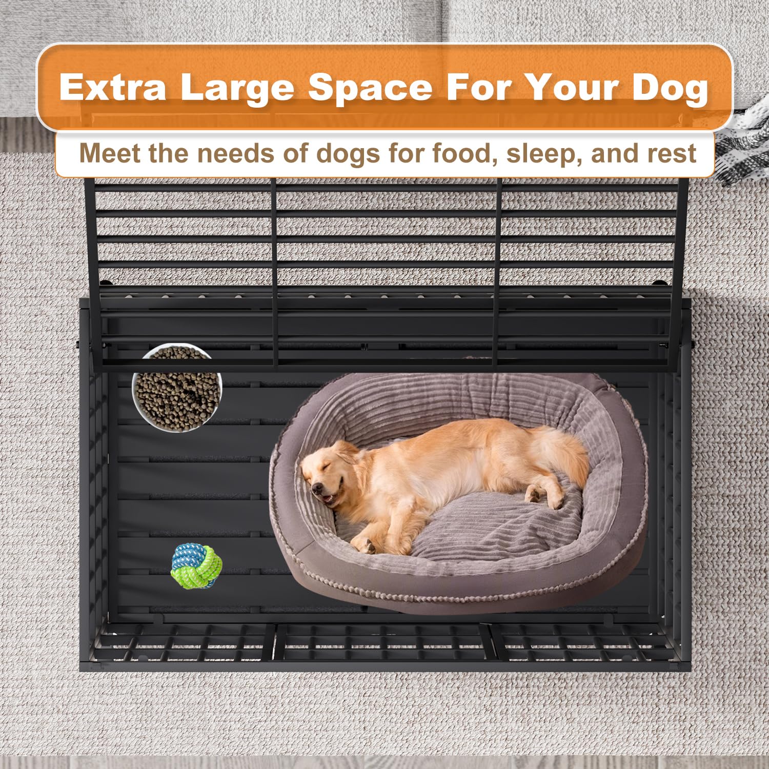 HMHTCT 48 Inch Heavy Duty Dog Crate with Wheels,Indestructible Escape-Proof Dog Kennel with Locking Latch and Double Door,Extra Large XL XXL Crate Indoor for Large and Medium Dog with Removable Tray - image 6