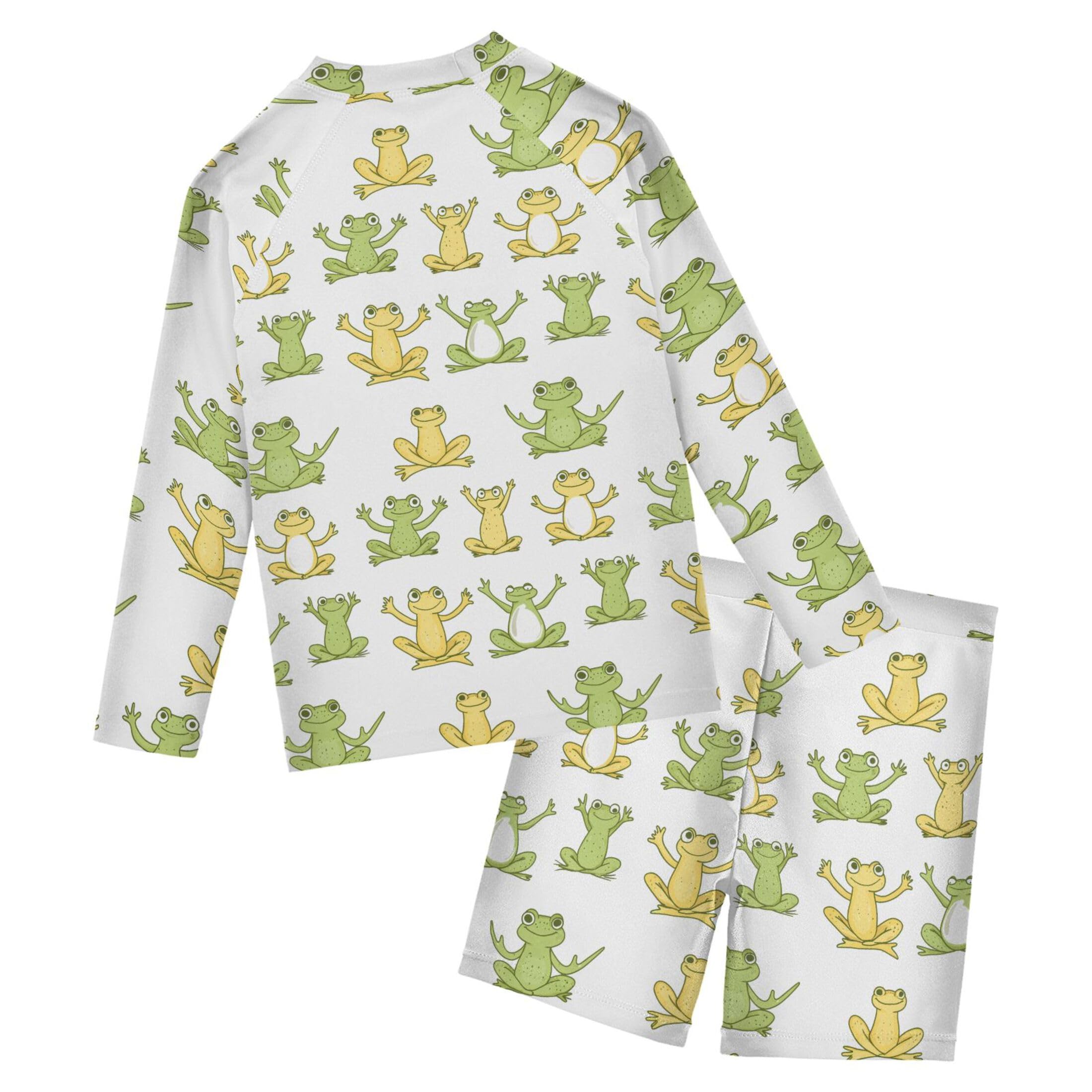 Cute Frog Boys Rash Guard Swimsuits Set for Boys 2 Piece Long Sleeve Swim Shirts Bathing Suits with Trunks B0404118