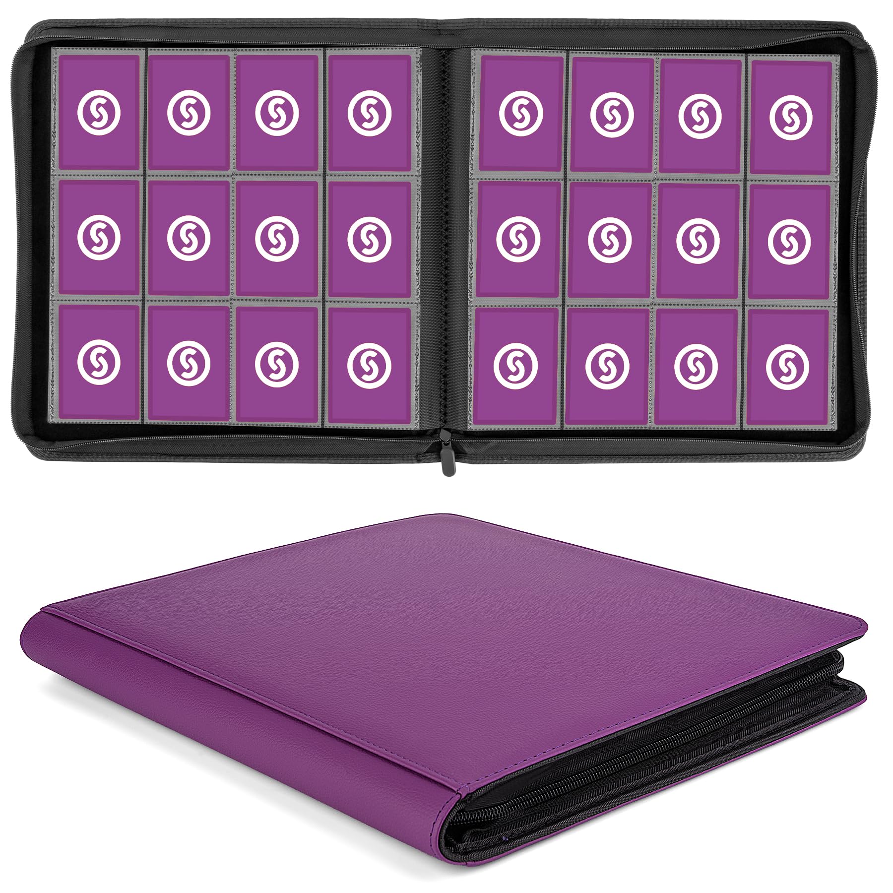 SMYV 12 Pocket Trading Card Binder, Premium PU Cover Card Binder for 720 Cards, Ringless Side Loading Card Collection Album Folders for MTG, TCG, Game Cards & Sports Cards (Purple)