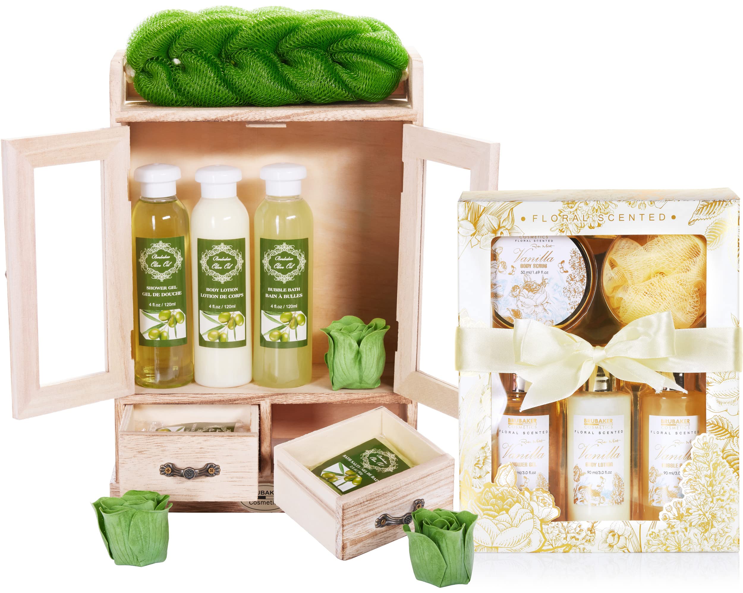 BRUBAKER Cosmetics Set de Cuidado 2 en 1 - Grande 15 piezas Kit de Bienestar - Set de Ducha y Baño para Mujer - Regalo de Belleza con Gabinete de Madera Deco - Vainilla Rosa Menta — view 23