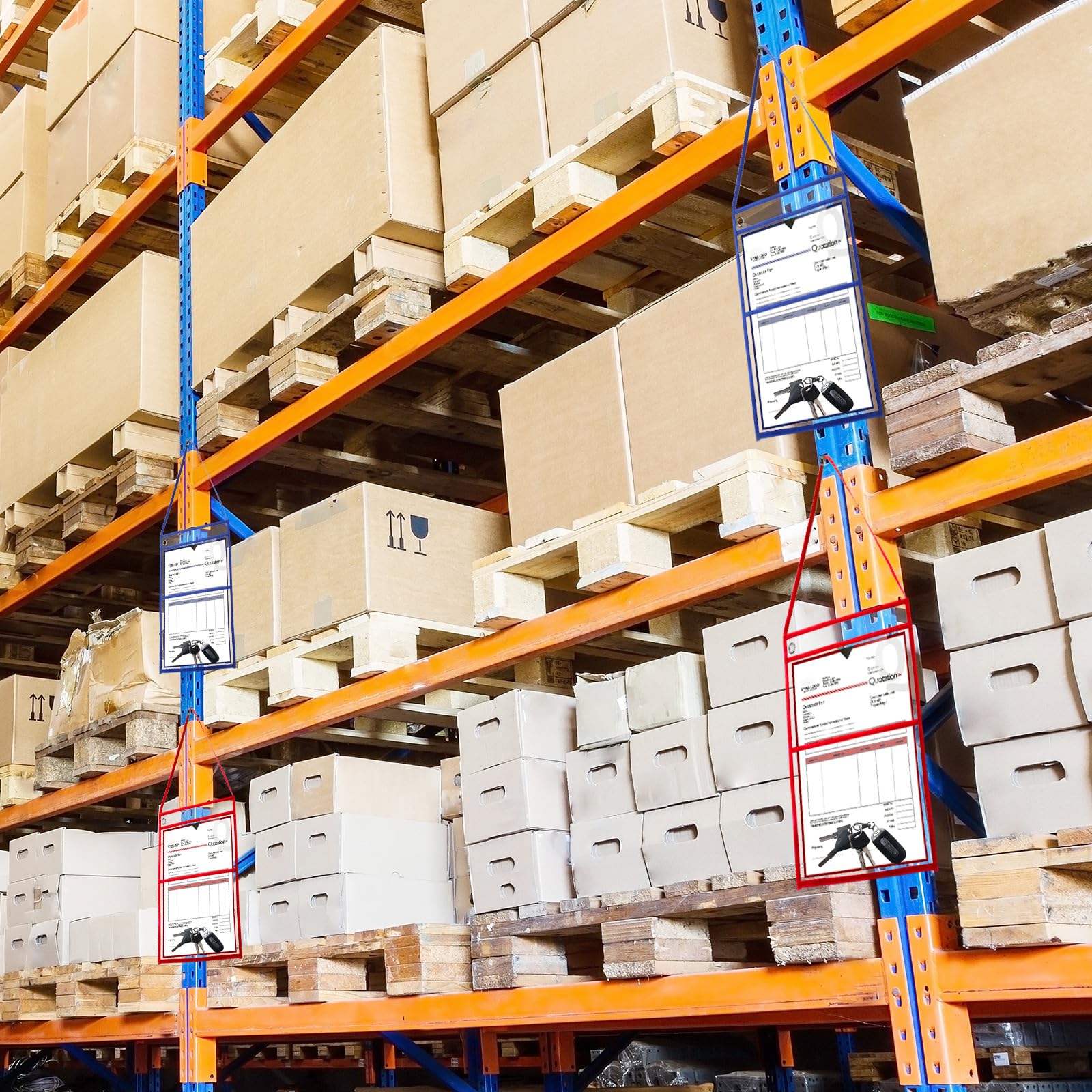 Epakh Paquete de 30 soportes para boletos de tienda de 9 x 12 pulgadas, fundas de plástico para boletos de trabajo, fundas de borrado en seco con correa para colgar, ambos lados transparentes (rojo