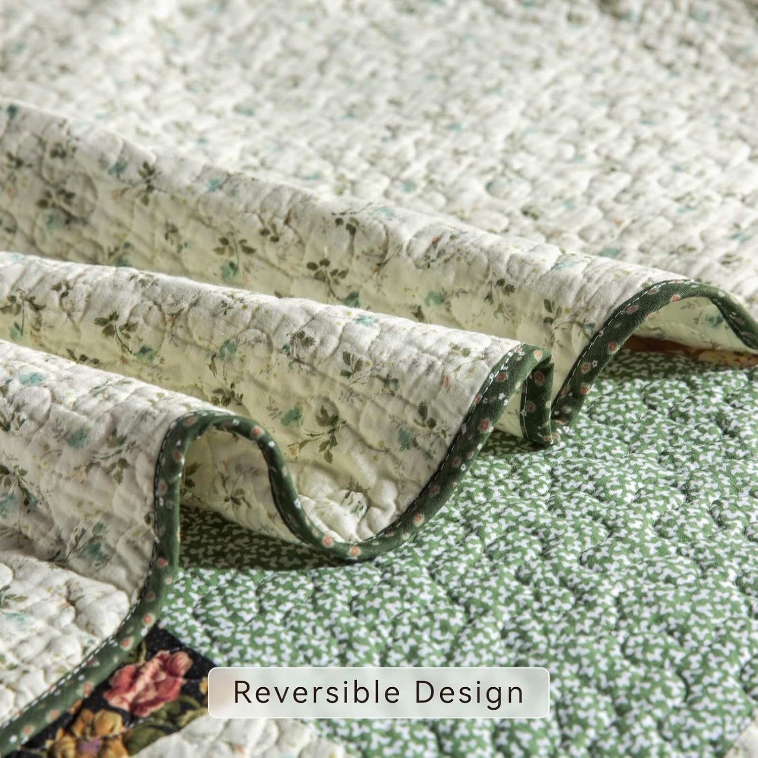 YAYIDAY Quilts Queen Size Patchwork Bedspread Set - 100% Cotton Reversible Breathable Green Earth Geometric Quilted Quilt with Pillow Shams for All Seasons - Image 4