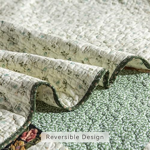 Miniatura 10 de YAYIDAY Juego de colcha de retazos tamaño Queen  100% algodón reversible, transpirable, marrón, geométrico, acolchado con fundas de almohada para