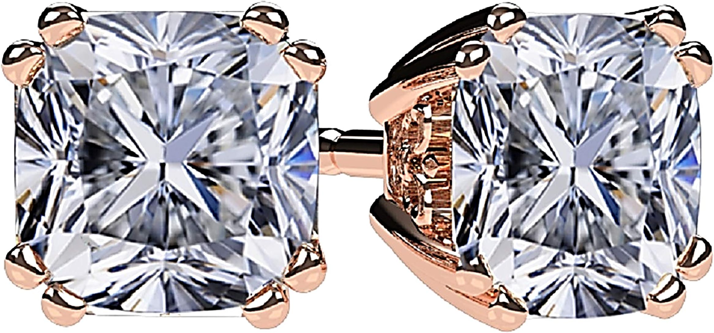14K Solid Gold Post & Sterling Silver Cushion Cut CZ Stud Earrings 0.60ctw-4.00ctw Cubic Zirconia