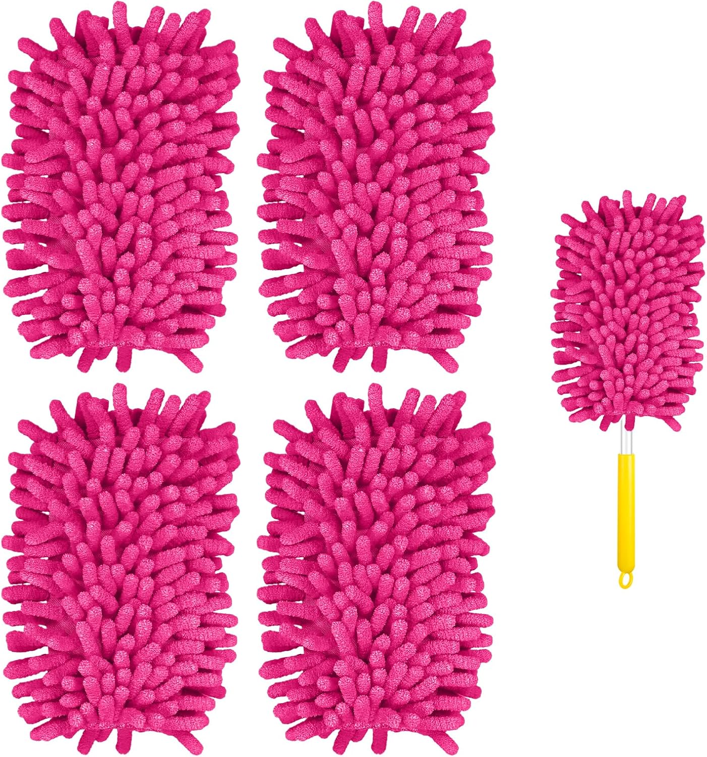 4pcs Duster Refills for Swiffer, Microfiber Ceiling Fan Duster 360 Duster Refills Heavy Duty Hand Dusters for Cleaning Compatible with Swiffer (Rose Red,Handle Not Included)