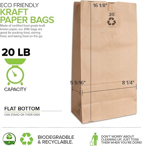 Miniatura 3 de Stock Your Home Bolsas de papel kraft de 20 libras (100 unidades) – Bolsas desechables para botellas de licor a granel, bolsa en blanco de tamaño