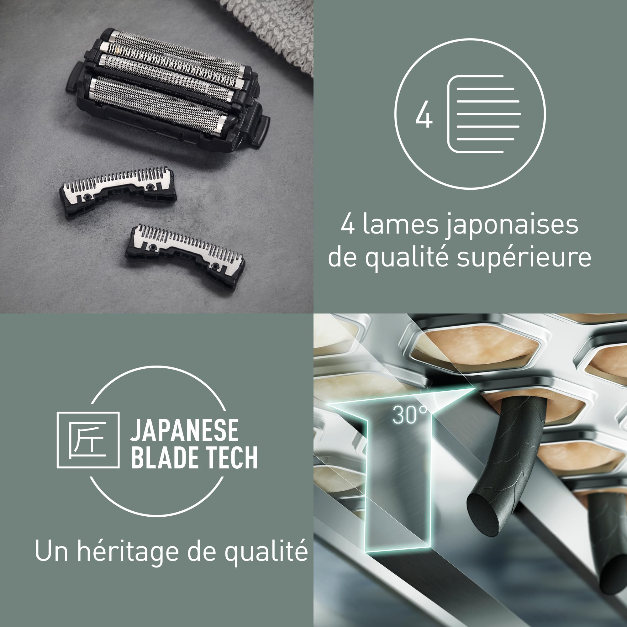 Panasonic WES9027Y1361 Lames de Rechange pour Rasoirs Electriques ES-RF41, ES-RF31, ES-LF71, ES-LF51, Lot Mixte, Système à 4 Lames, Acier Japonais Inoxydable Avancé, Résistant à l'Eau