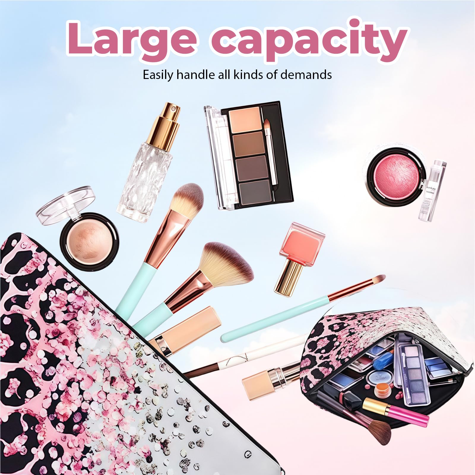 Small Travel Makeup Bag for Purse Cute Cosmetic Bag for Women Make Up Pouch, Makeup Brush Organizer Bags - Image 3