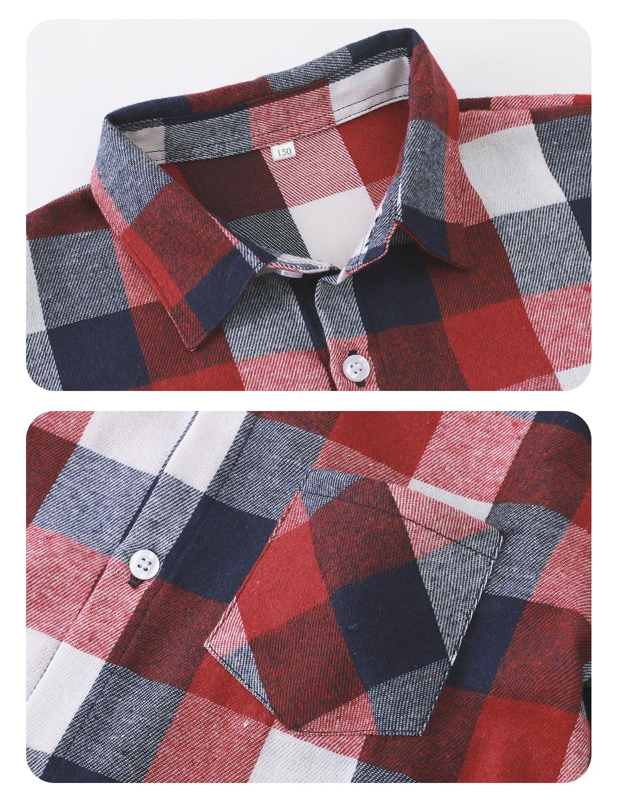 mintgreen Chemise a Carreaux Enfant, Hauts Décontractés en Coton, 6-14 Ans | Chemise décontractée à manches longues et boutons pour enfant, coupe classique
