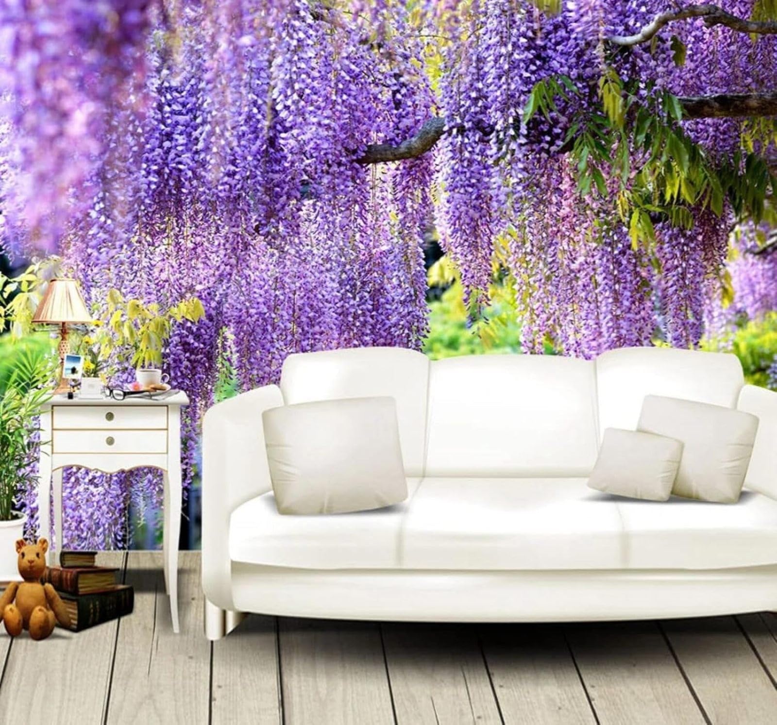 XLMING Romantic Beautiful Purple Flowers Vines 3D Wallpaper Luxury Home Dining Decor Paste Sofa Living Room The Wall for Bedroom Mural-300cm×210cm