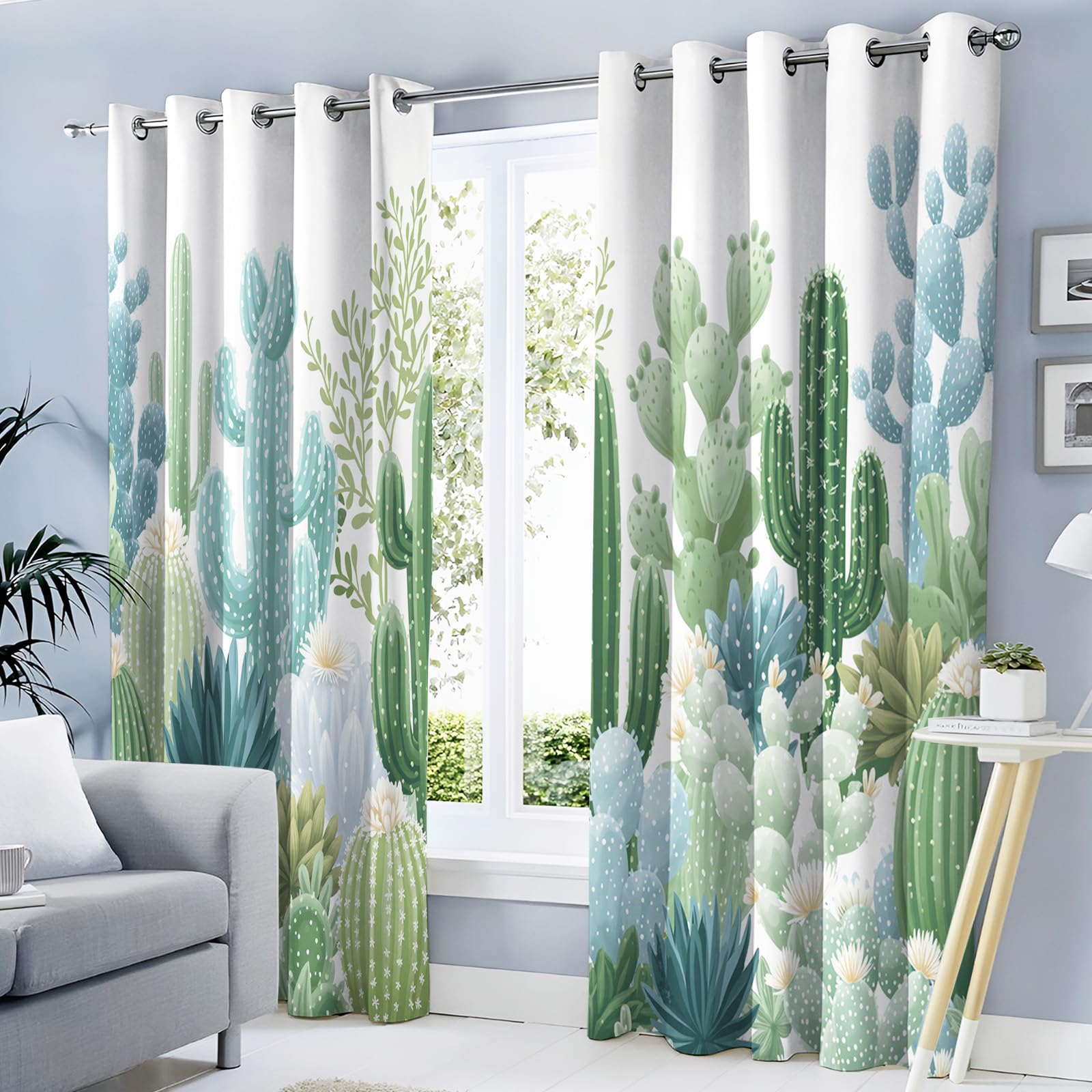 Rideaux thermiques cactus vert clair bloquant le froid pour la chambre