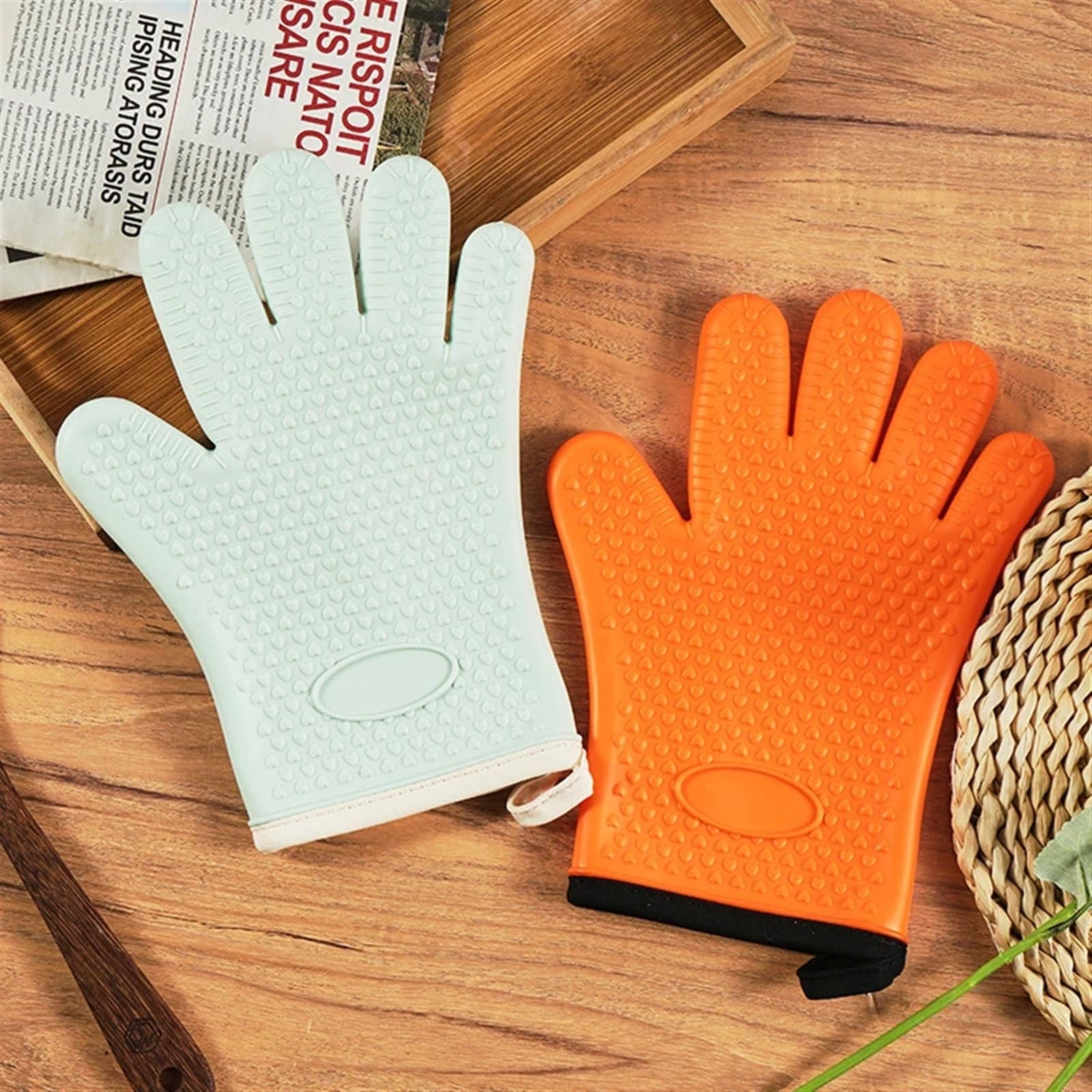 MRKU Guantes de Cocina para Hornear Guantes de Cocina Antiescaldaduras Aislamiento de Silicona Grueso Antideslizantes Resistentes a Altas temperaturas