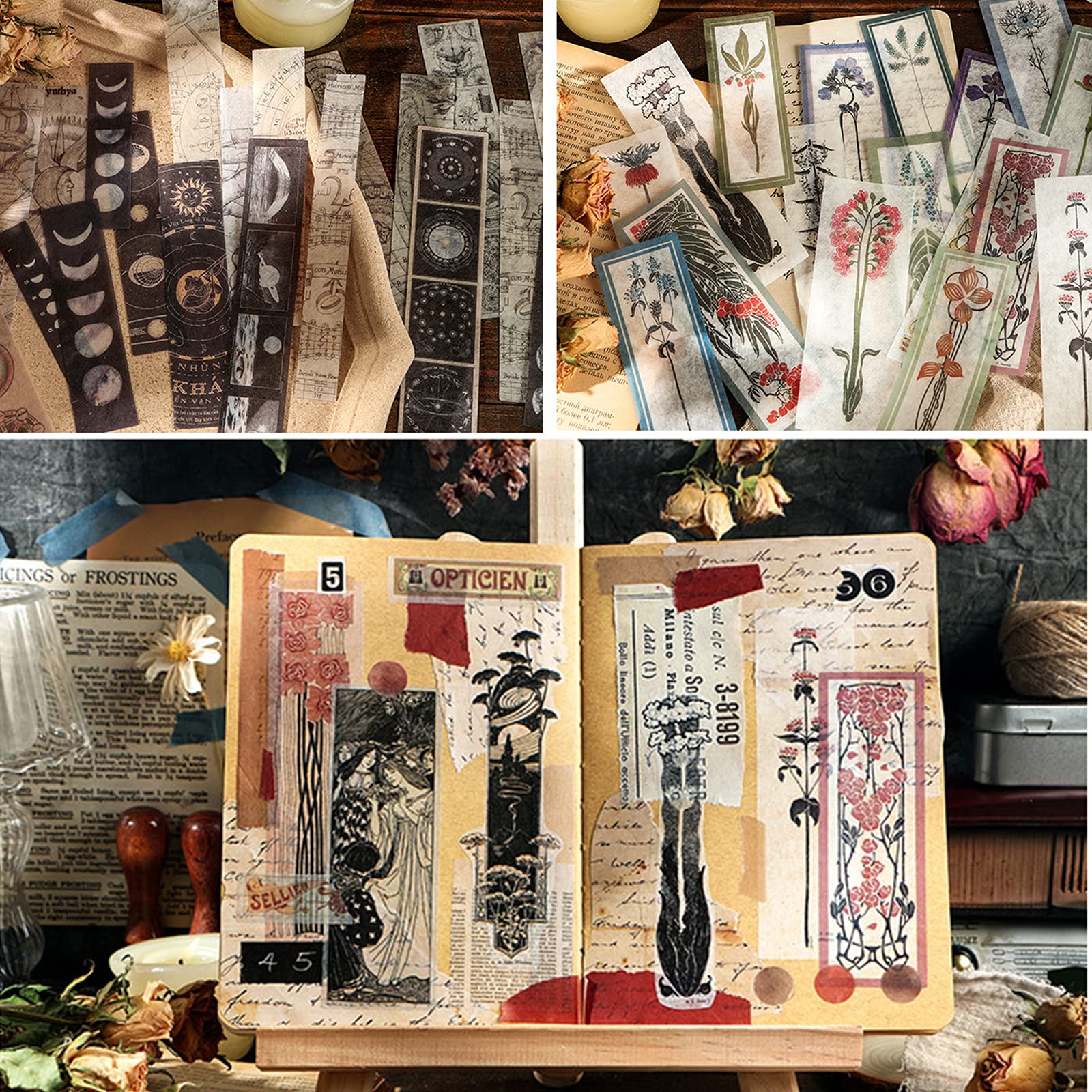 180 Pz Adesivi per Scrapbooking, 4 scatole Vintage Adesivi per Album Calendari Biglietti d'auguri Regali Fai da Te Decorazione, Adesivi serie di fiori e motivi