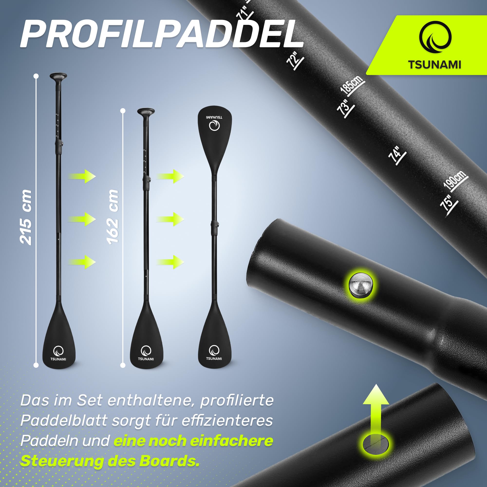 TSUNAMI Stand Up Paddling Board PRO, SUP-Board mit Komplettes Zubehör, Pumpe und Sicherheitsleine, Tragkraft bis 160kg, Länge 350cm, Doppeltes Material und zusätzliche interne Verstärkungen