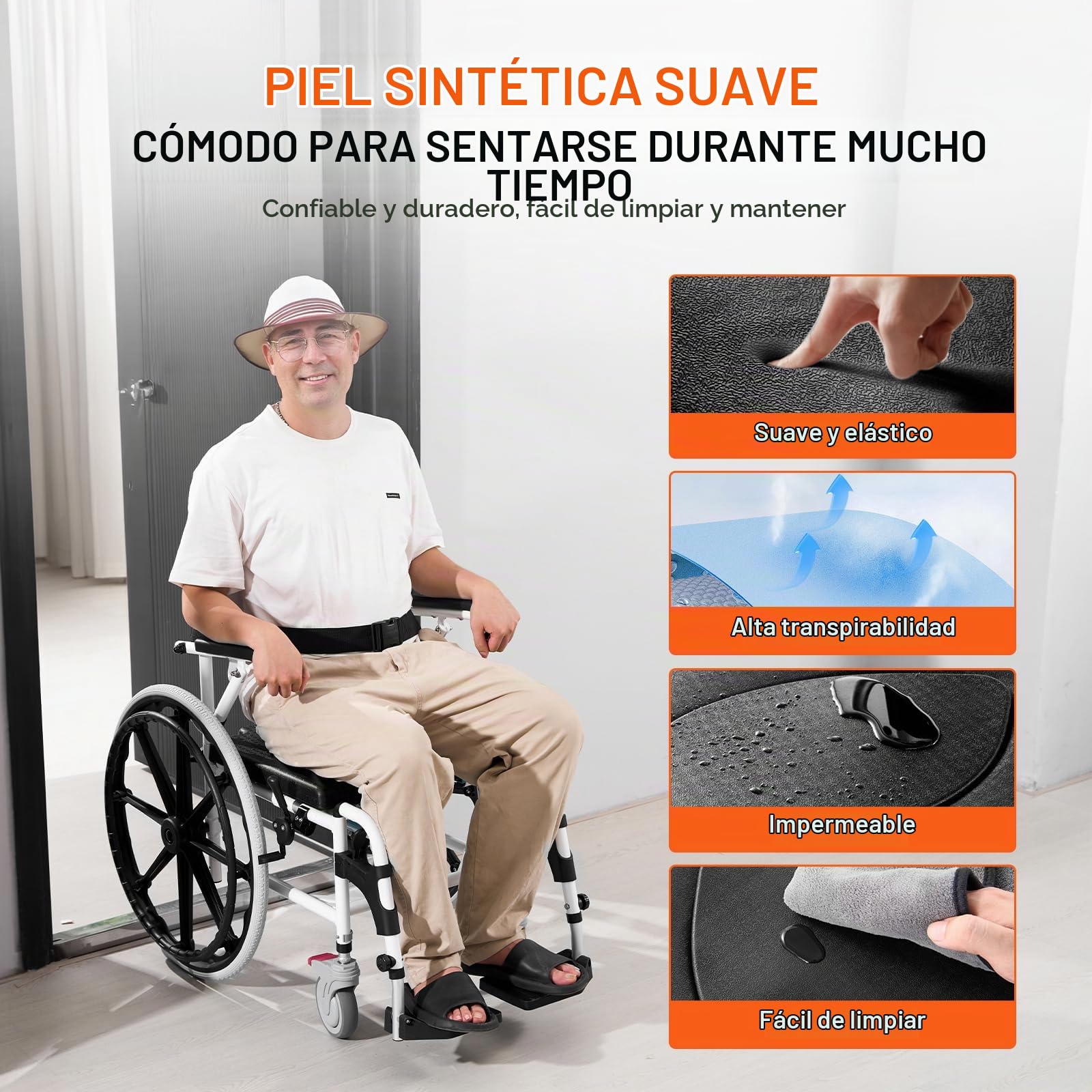 VEVOR Silla de Ruedas de Ducha de Aleación de Aluminio para Ducha Interior, Silla de Ducha con Ruedas Ajustable con Freno para Adultos Discapacitados, Carga de 136 kg, 1015 x 620 x 920 mm, Negro