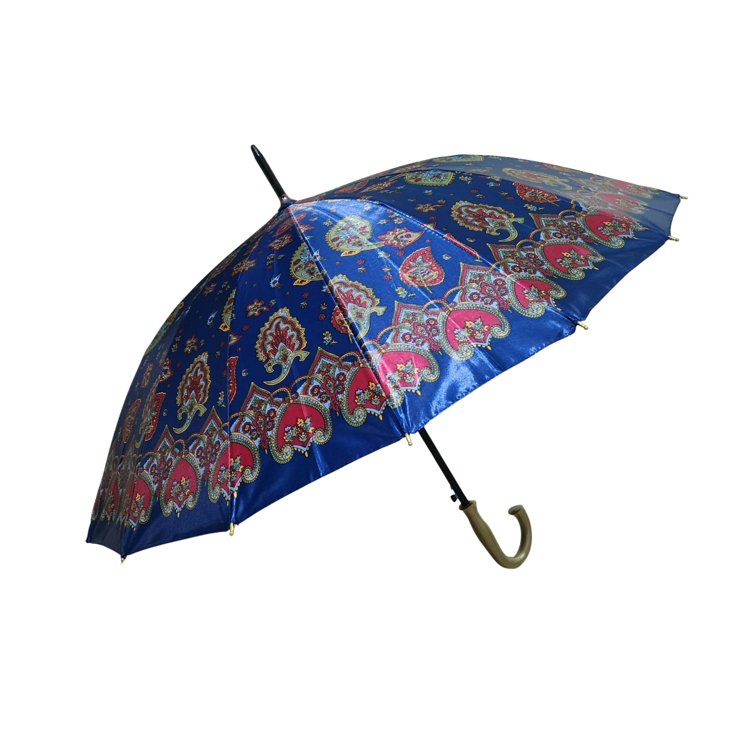 E Basket Elegant Blue Paisley Print Stick Umbrella - Unique Design with Premium Gold-Tone Hook Handle - Windproof-image-42