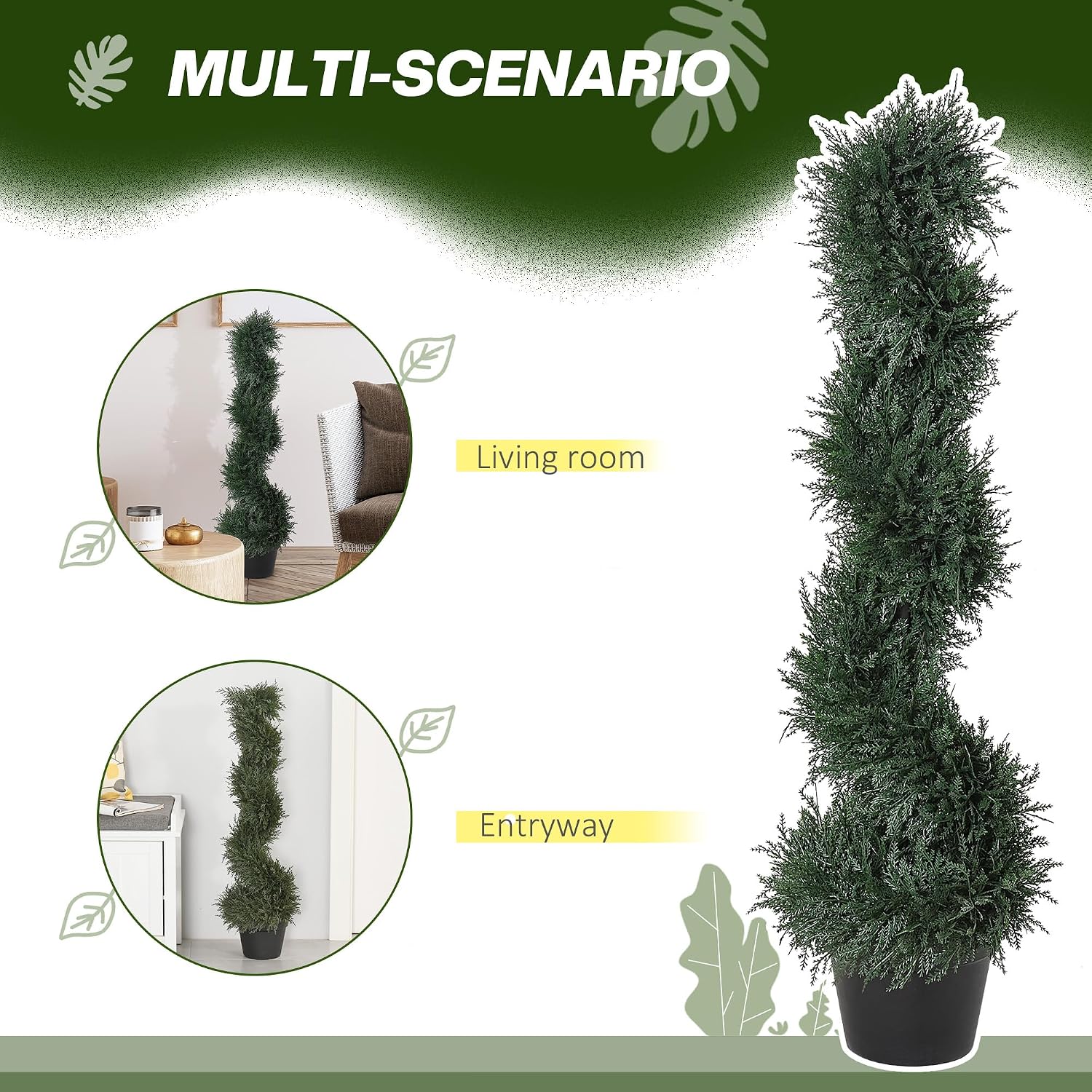 Outsunny 3FT Topiary Artificial Faux Cedar Tree Spiral Fake Plant, Pre-Potted & Features Detailed Look for Indoor or