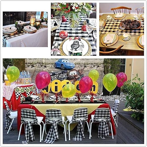 Miniatura 6 de Camino de mesa clásico a cuadros de búfalo de 14 x 72 pulgadas, camino de mesa clásico de granja, camino de mesa a cuadros de búfalo blanco y negro