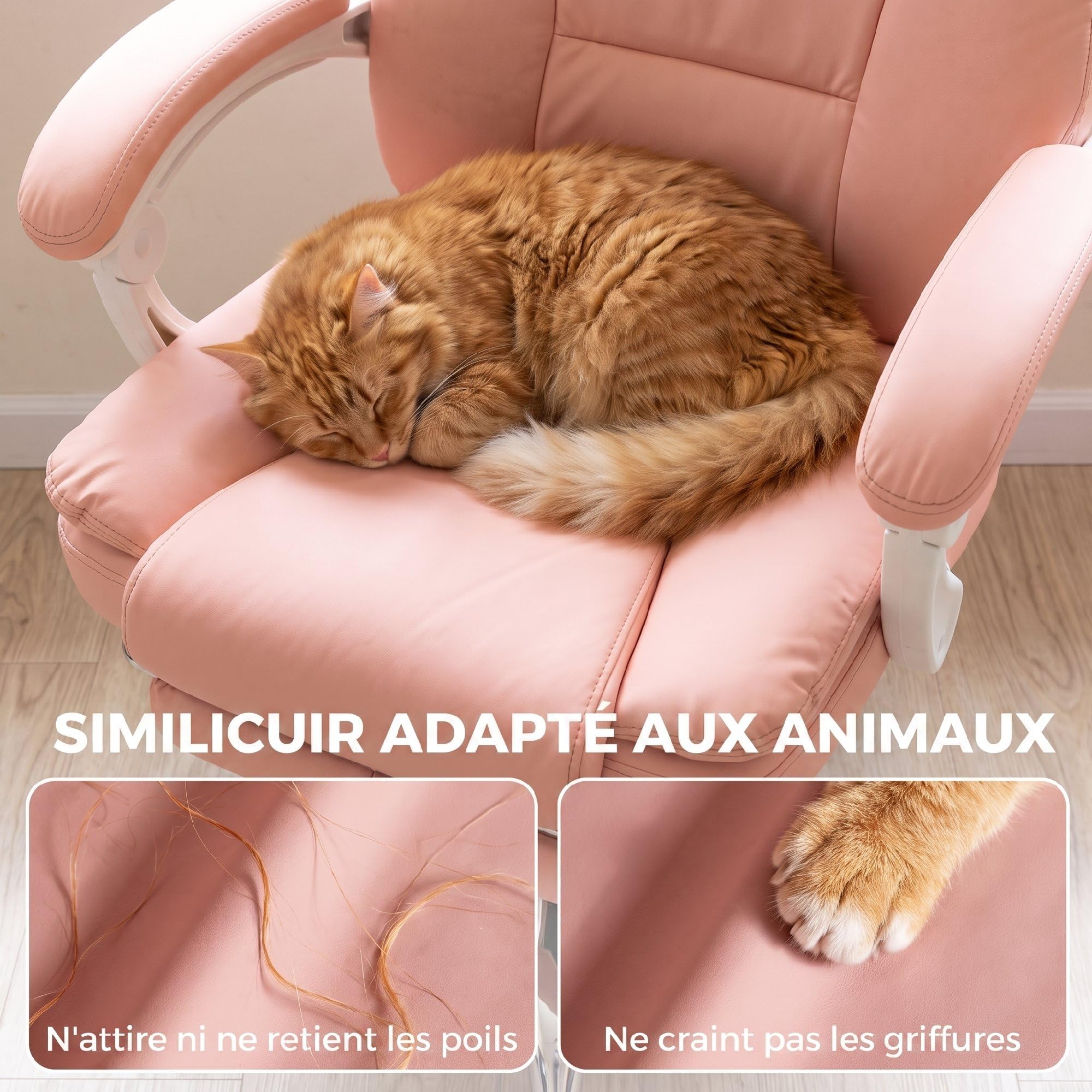 HOMCOM Sedia da Ufficio Reclinabile con Poggiapiedi, Similpelle Antigraffio Pet-Friendly, Schienale Alto e Ampio, Altezza Regolabile, Ruote Girevoli, Molle Insacchettate, Rosa