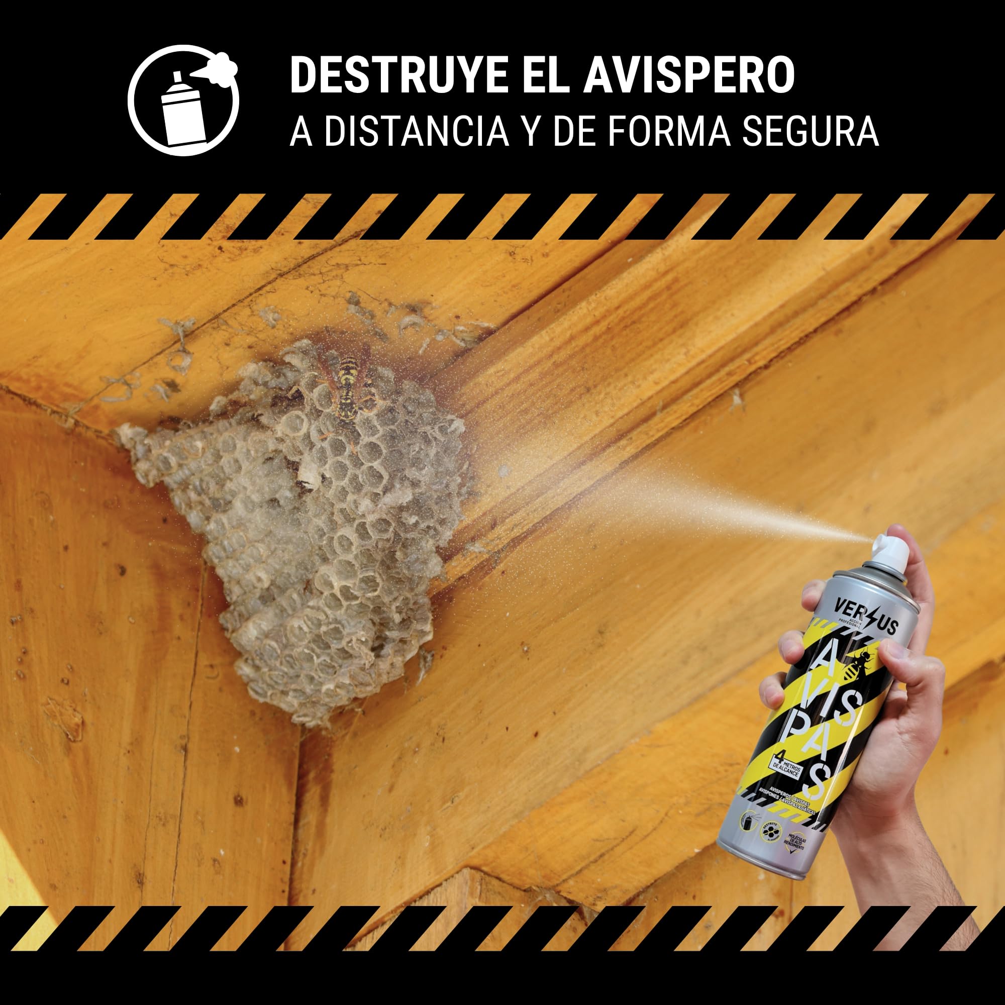 VERSUS AVISPAS - Insecticida Avispas, Avispones y Avisperos - Eficaz contra Avispa Asiática - Largo Alcance 4 Metros - Eficacia Inmediata y a Distancia - Destruye el Nido y Evita Nuevas Reproducciones