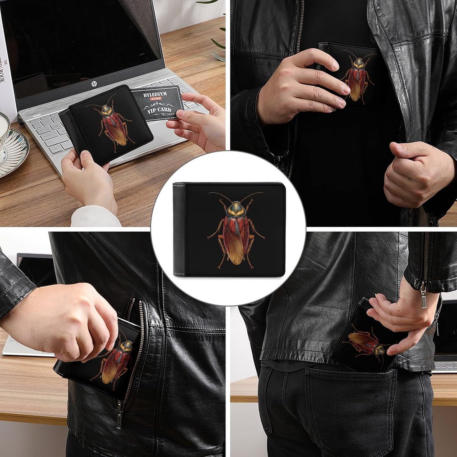 Cockroach Novelty Wallet Soft Slim Front Pocket Bifold Purse with ID Credit Card Holder