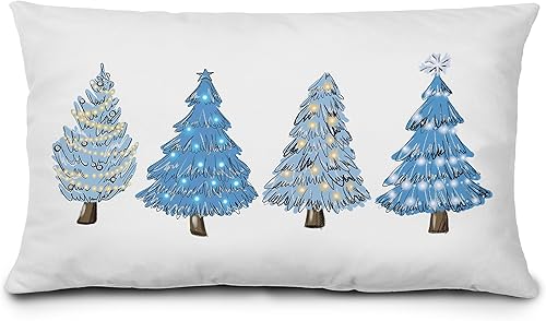 KEUSPI Fundas de almohada azules para árbol de Navidad de 12 x 20 pulgadas, decoración de Navidad azul, decoración de Navidad verde, fundas de cojín