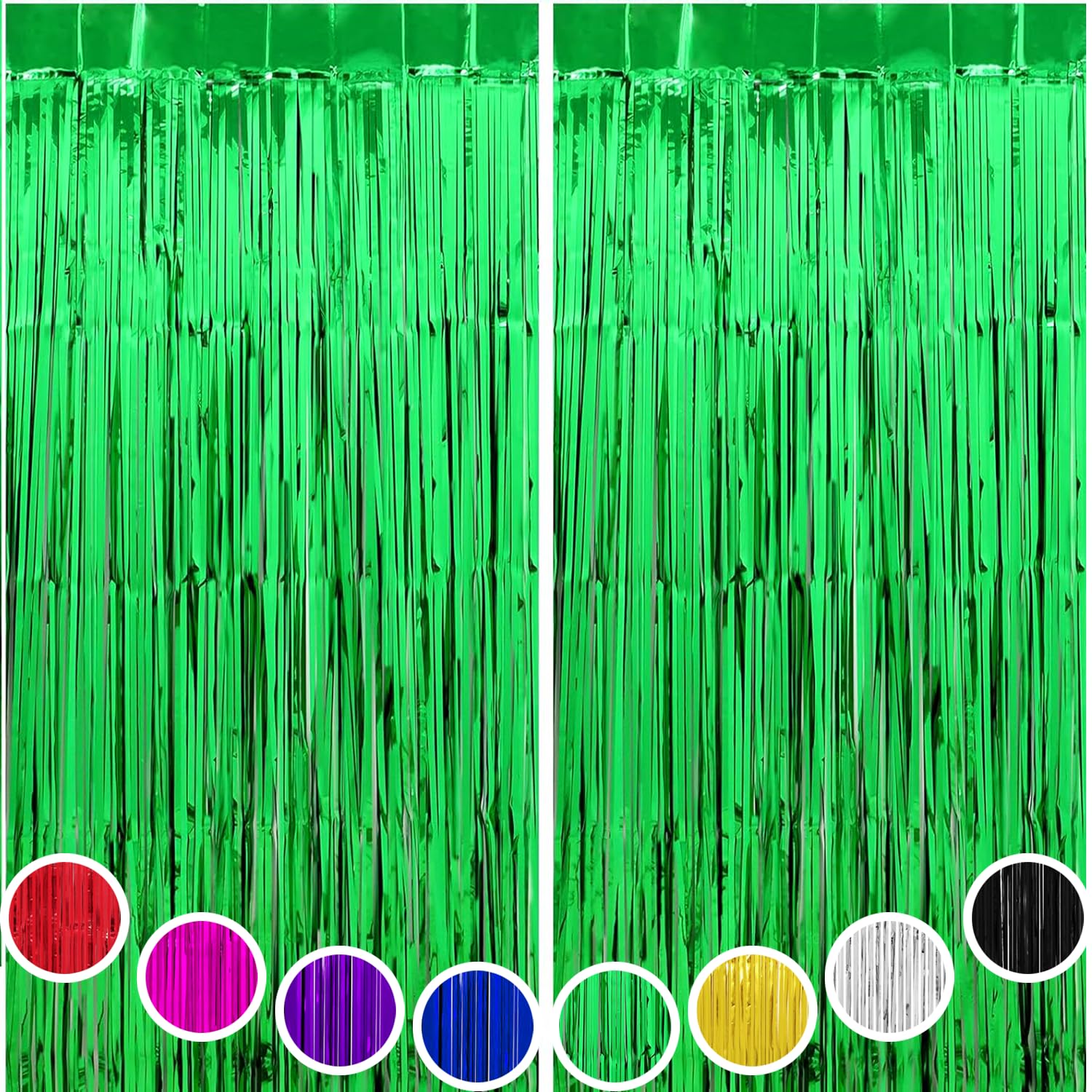 Green Tinsel Backdrop Streamers Party Decorations, Foil Fringe Curtains for Football Soccer Grinch Dinosaur Safari Birthday Christmas BabyShower Decorations for Men, 2 Pack 3.2x8.2ft