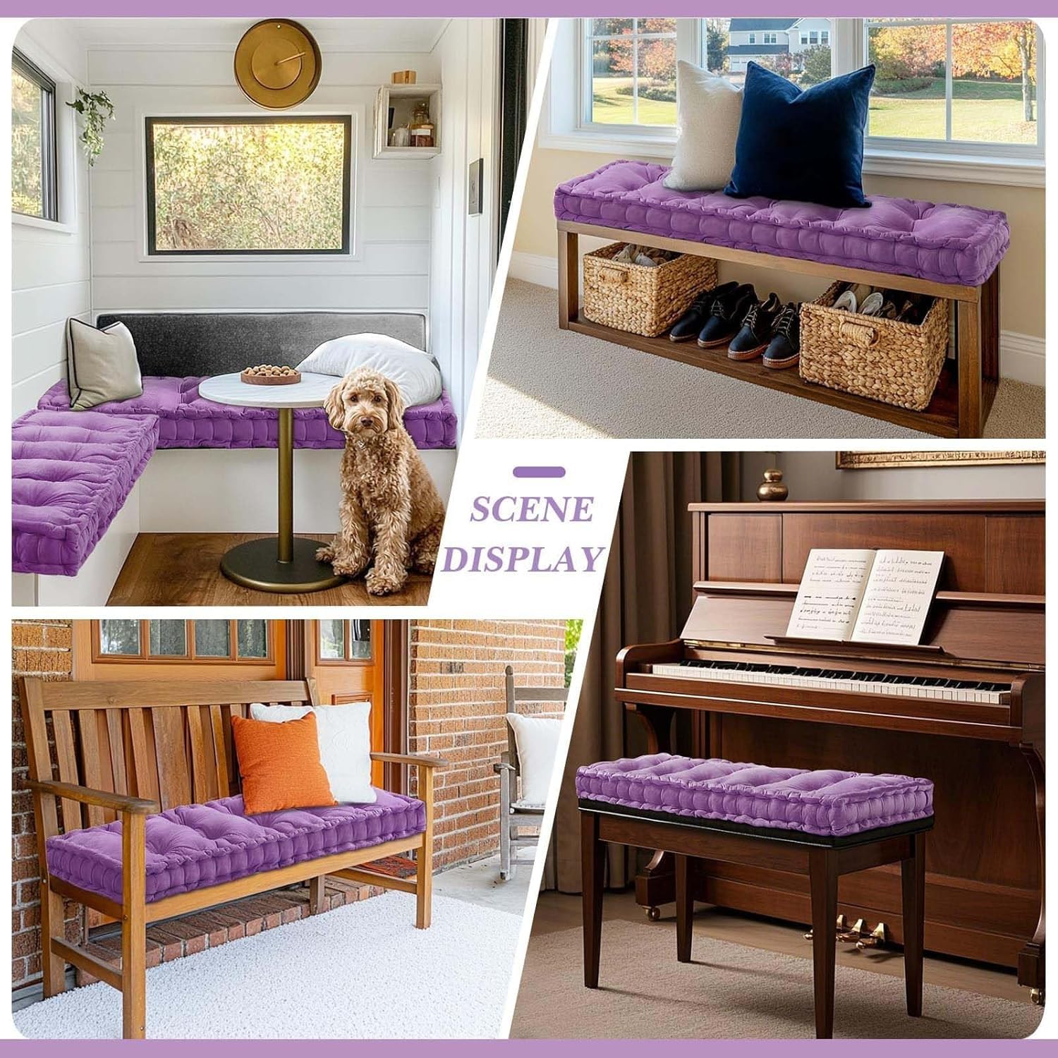 uyeoco 8-10cm Dickes Bankauflage Bankkissen, Samt Sitzkissen Bank Sitzauflage Innen Outdoor, Qualität Waschbare Gartenbank Auflage,Rechteck Sitzkissen Groß Für Terrasse, Esstisch(Violet,150x50x10cm)