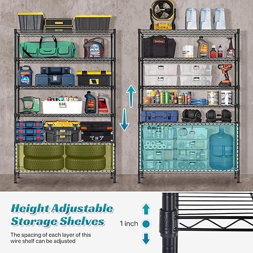 Miniatura 5 de Dkeli Estantería comercial resistente de 6 niveles, estante de alambre de acero con ruedas de capacidad de 6000 libras, estante de almacenamiento