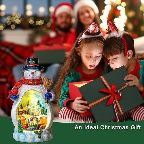 Miniatura 7 de Figura de muñeco de nieve iluminada con tren giratorio animado, adornos de decoración de muñeco de nieve alimentado por batería o USB, luces LED y