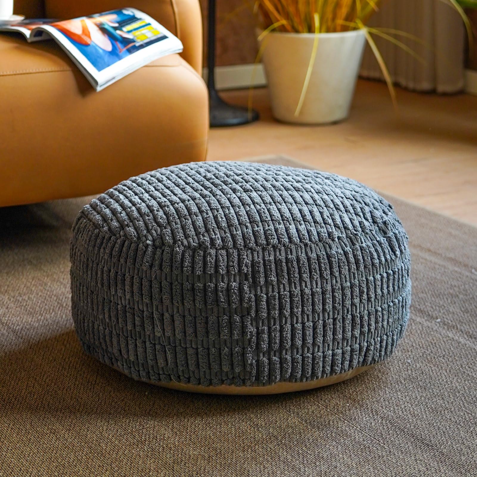 Artbloss Unstuffed Pouf Ottoman Cover Soft Storage Extra Seat Farmhouse Comfortable Bohemian Poufs Accent Footrest 20x20x8 Inches for Living Room