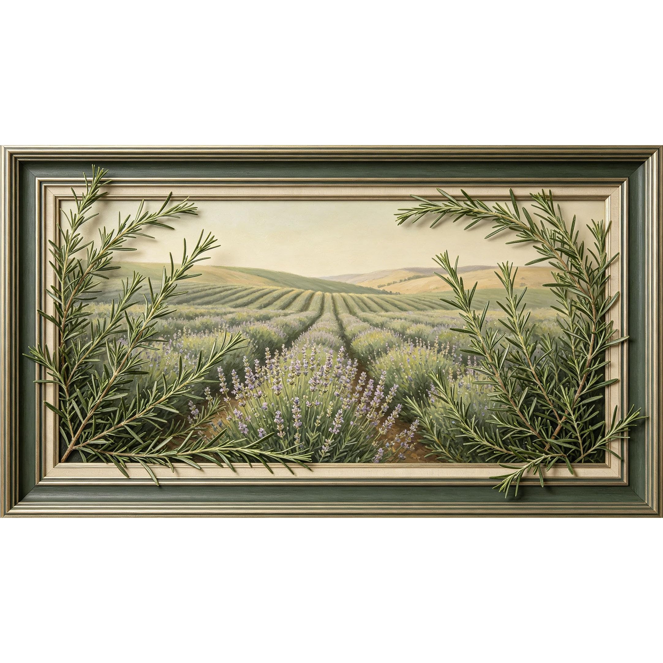 QZLITHOTIC 50×90cm3D Framed Wall Art， Lavender Field Provence Landscape Oil Painting Style Self?Adhesive Mural， Water?Activated Peel & Stick Fabric Decor Wall Decal for Bedroom Living Room