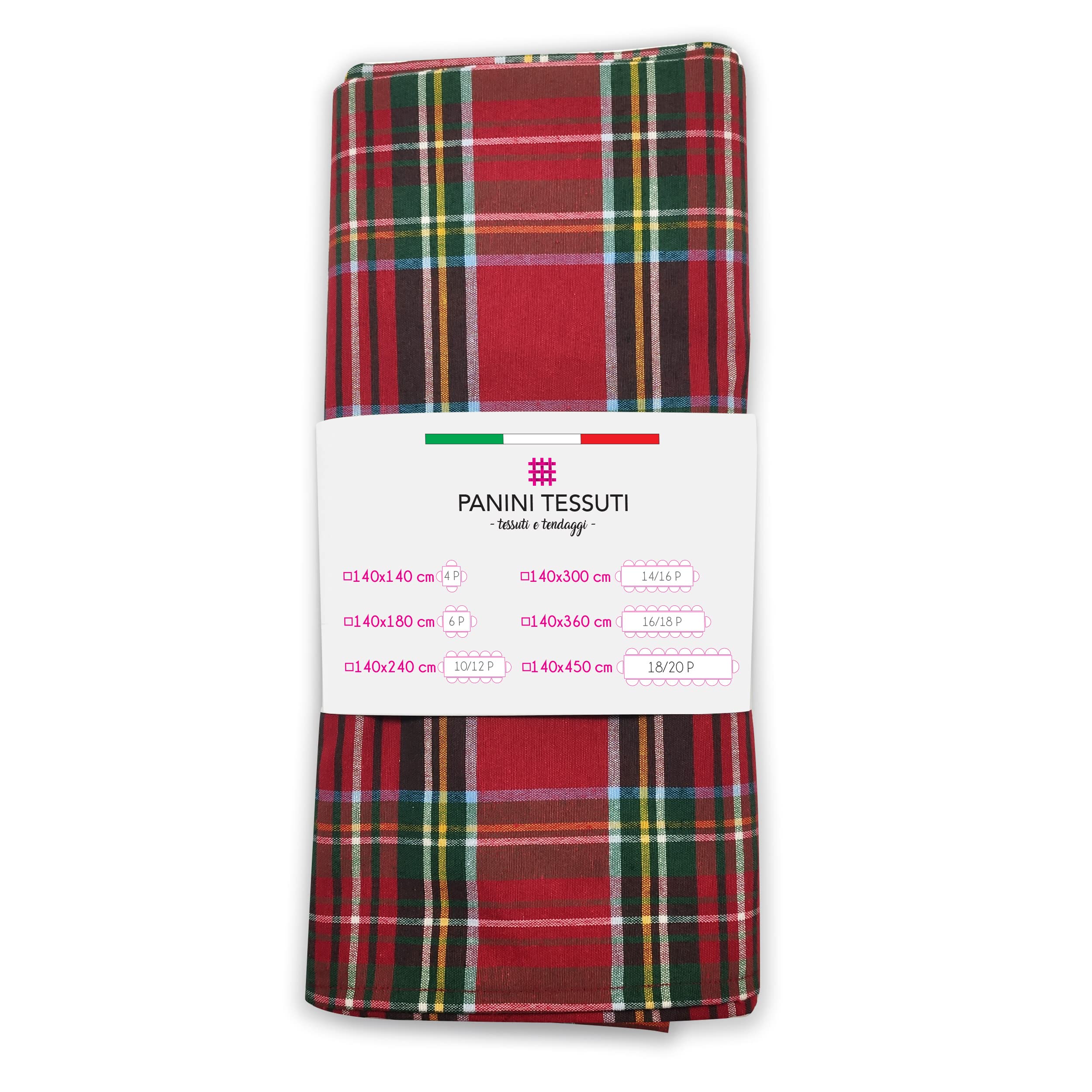 Panini Tessuti, Mantel confeccionado 140 x 180 cm con cuadros rojos – Mezcla de algodón – Mantel – Navidad