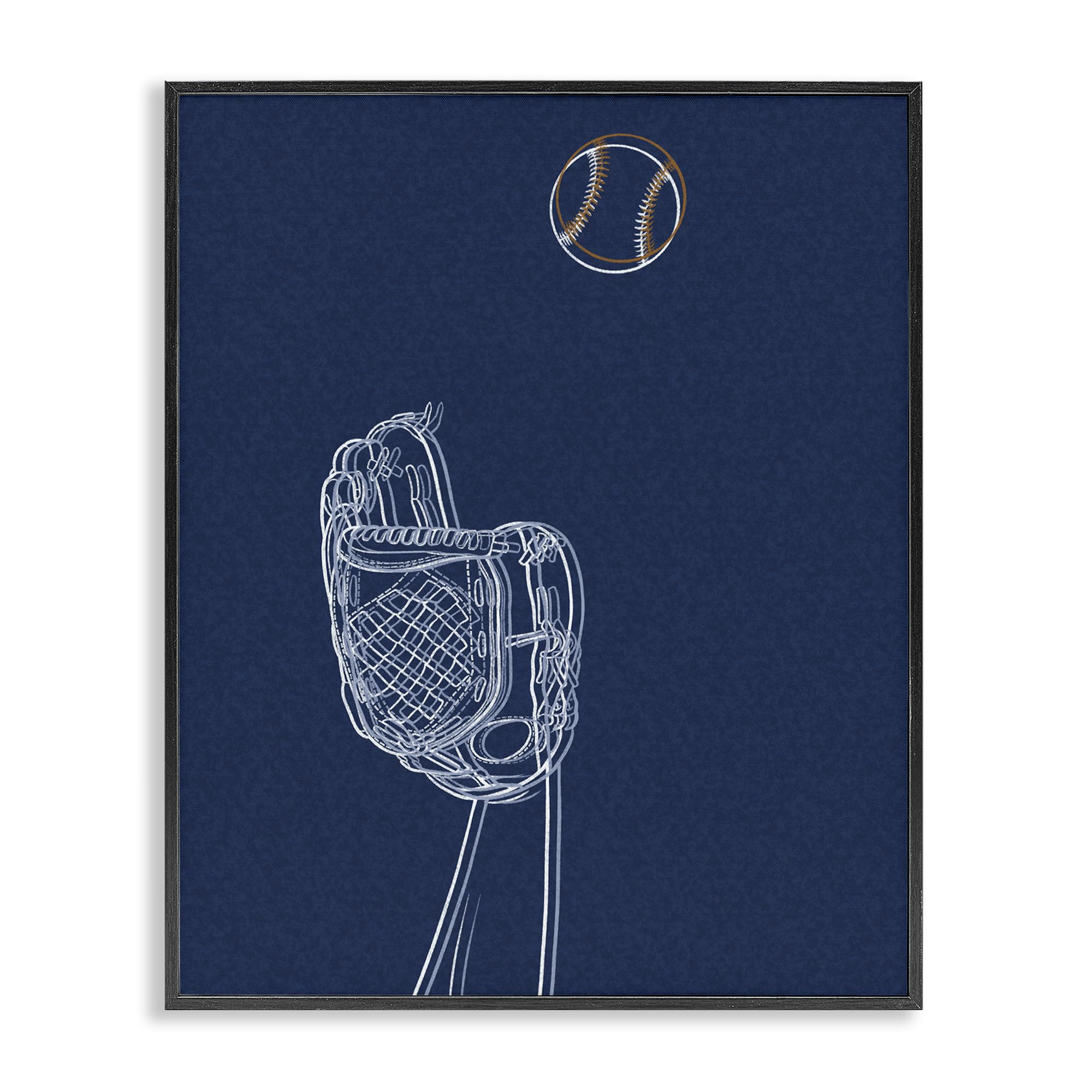 Stupell Industries Midnight Black (Textured) 'Baseball Lines Contour'| Framed Giclee Art